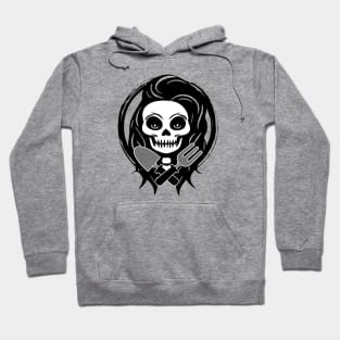 Female Gardener Skull and Garden Tools Black Logo Hoodie